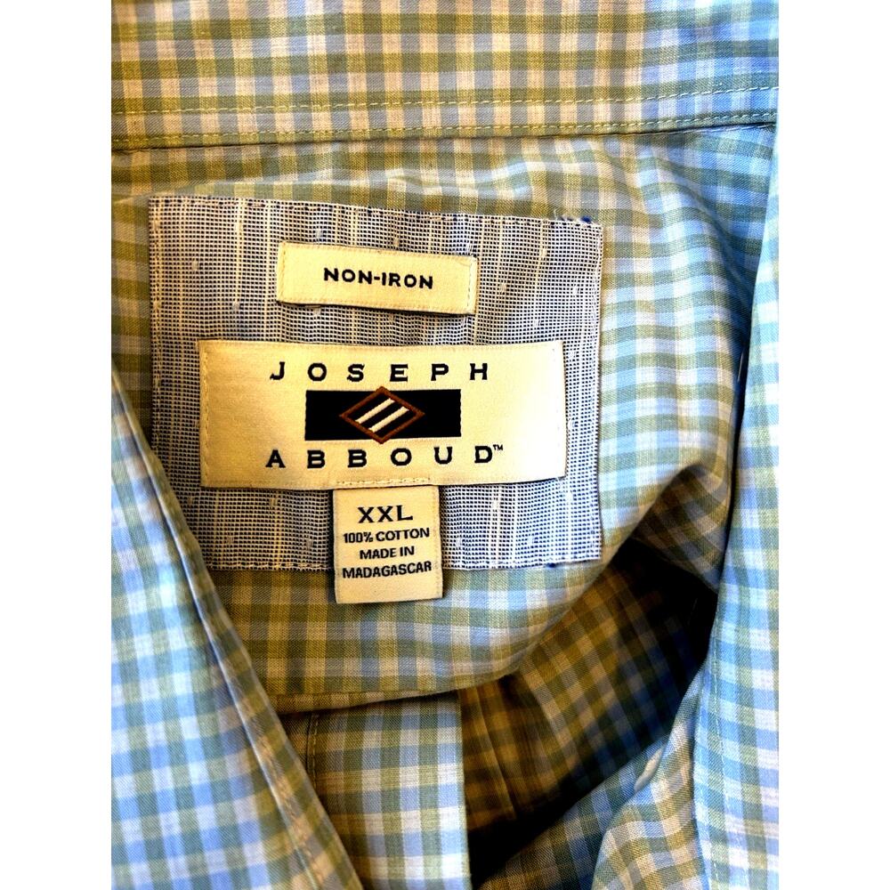 Joseph Abboud Men's 2XL Shirt Blue Green Checkered Cotton Casual Soft NO IRON